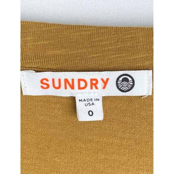 Anthropologie‎ Sundry Puff Sleeve Ruched Bodycon Tee Dress, Mustard - Size 0 - Picture 8 of 9